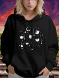 Women's Hoodie Mystical Night Skies With Crescent Moon And Phases Surrounded By Stars
