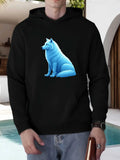 Men's Hoodie Icy Blue Light Gleaming Under Winter Sunlight Featuring Majestic Sitting Wolf