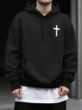 Men's Hoodie Bold White Symbol Under Shadowed Black Hoodie Cross