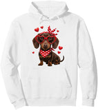 Men's Hoodie Playful Red Hearts Swirling Around Sweet Dachshund Puppy