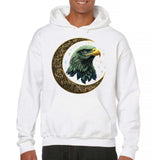 Men's Hoodie Golden Crescent Moon With Shining Stars Featuring Bald Eagle Head