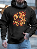 Men's Hoodie Blazing Skeleton Amid Roaring Orange Yellow Flames With Fierce Burning Energy Skeleton