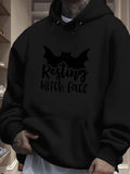 Men's Hoodie Resting Witch Face Black Bat Silhouette With Large Outspread Wings Hoodie