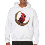 Men's Hoodie Golden Crescent Moon With Bright Red Bird Resting Under Starry Sky Cardinal