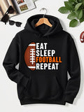 Men's Hoodie Eat Sleep Football Repeat With Brown Laces And Classic Field Football