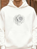 Men's Hoodie Intricate Celestial Sunflower With Shining Stars Around Crescent Moon