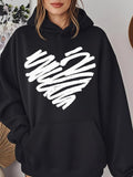 Women's Hoodie White Brushstroke Scribble Heart Motif Hoodie
