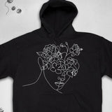 Men's Hoodie Continuous Line Drawing Of Blossoming Roses With Delicate Feminine Face Hoodie