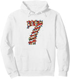 Men's Hoodie Colorful Christmas Lights Wrapped Around Red Number Seven