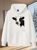 Men's Hoodie Vivid Barn Scene With Lively Black And White Dairy Cow