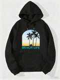 Men's Hoodie Beach Life Two Palm Trees Under Sunlit Tropical Sky
