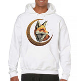 Men's Hoodie Golden Crescent Moon With Forest Twilight Staring Fox
