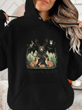 Women's Hoodie Enchanted Forest With Peaceful Animals Under Watching Owls Bear