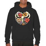 Men's Hoodie Colorful Blossoms Growing Among Skeleton Ribs Under Vibrant Flowers Skeleton