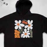 Men's Hoodie Bold Graphic Wild Daisies With Vibrant Orange Blooms In Square Layout Flower