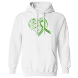 Men's Hoodie Heart Shaped Pattern With Bright Green Awareness Ribbon