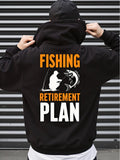 Men's Hoodie Fishing Retirement Plan With Angler Graphic And Jumping Fish Silhouette