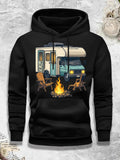 Men's Hoodie Cozy Campfire Gathering With Wooden Chairs And Glowing Camper Van
