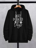Men's Hoodie Easily Distracted By Dogs Playful Lettering And Paw Prints Hoodie