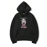 Men's Hoodie Black Sunglasses With Scarf Graphic Surrounded By Text Cat Mom