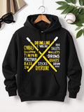 Men's Hoodie Yellow Drum Sticks Over Percussion Words On Black Drumline Hoodie