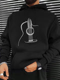 Men's Hoodie Artistic White Linework With Guitar Strings Modern Electric Guitar