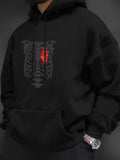 Men's Hoodie Glowing Red Anatomical Heart Nested In Ribcage Bones Hoodie