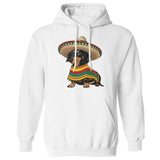 Men's Hoodie Mexican Style Outfit With Bright Stripes On Adorable Dachshund Dog