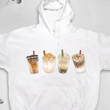 Men's Hoodie Colorful Straws And Creamy Textures Featuring Four Bubble Tea Glasses