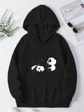 Women's Hoodie Playful Baby Panda And Resting White Rabbit Hoodie