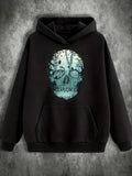 Men's Hoodie Abstract Blue Textured Artwork With Fragmented Elements Skull