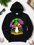 Men's Hoodie Psychedelic Rainbow With Flowers And Mushroom Under A Green Alien