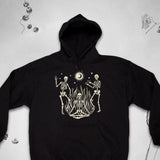 Men's Hoodie Dancing Skeletons Surrounded By Flames Under The Shining Crescent Moon Night