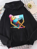 Men's Hoodie Bright Melting Multicolor Ice Cream On Geometric Background Cone