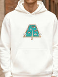 Men's Hoodie Cartoon Billiards Table With Balls Humorously Arranged On Green Surface