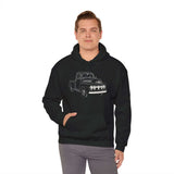 Men's Hoodie Retro Illustration With Detailed Lines On Black Hoodie Pickup Truck