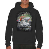 Men's Hoodie Vivid River Splash With Leaping Rainbow Trout Over Flowing Water Trout