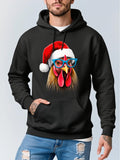 Men's Hoodie Festive Santa Hat And Blue Glasses Chicken
