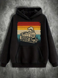 Men's Hoodie Vintage Sunset With Stripes Behind A Classic Steam Train