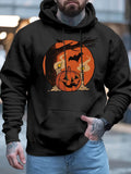Men's Hoodie Glowing Pumpkin Patch Under Spooky Tree With Flying Bats Moon