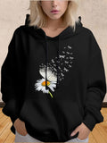 Women's Hoodie White Petals And Yellow Center Among Flying Dandelion Seeds Flower