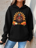 Women's Hoodie Autumn Pumpkins And Colorful Feathers Surrounding Majestic Thanksgiving Turkey