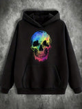 Men's Hoodie Colorful Neon Paint Splash Skull Under Dark Shadow Skull