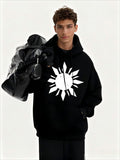 Men's Hoodie Abstract White Sunburst With Minimalist Geometric Design Symbol