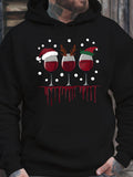 Men's Hoodie Snowy Winter With Holiday Hats On Red Wine Glasses
