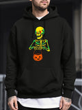 Men's Hoodie Neon Skeleton With Glowing Halloween Pumpkin Under Dark Night Hoodie