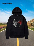 Men's Hoodie 100 Percent Cotton Contrasting Angel And Demon Wings Hoodie