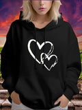 Women's Hoodie Sketch Style Intertwined Hearts With Vibrant Outline Design Heart
