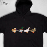 Men's Hoodie Colorful Cartoon Birds Walking Among Grassy Pathway Ducks