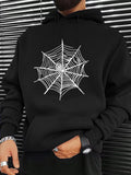 Men's Hoodie Monochrome Web Pattern With Radiating Lines And Central Spiral Spiderweb